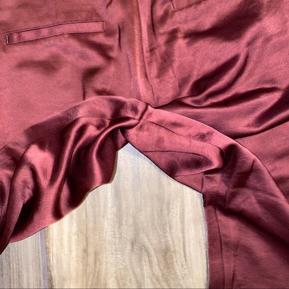 H&M Satin Relaxed Fit Cropped tapered leg cuffed hem pants Burgundy size 6 - Picture 9 of 13